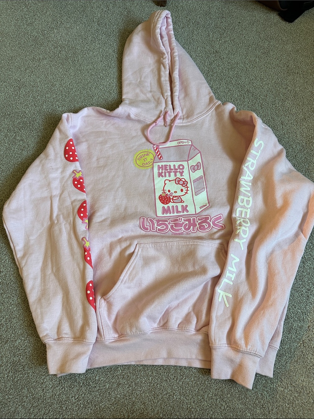 Hello Kitty Pink Strawberry Milk Pullover Hoodie